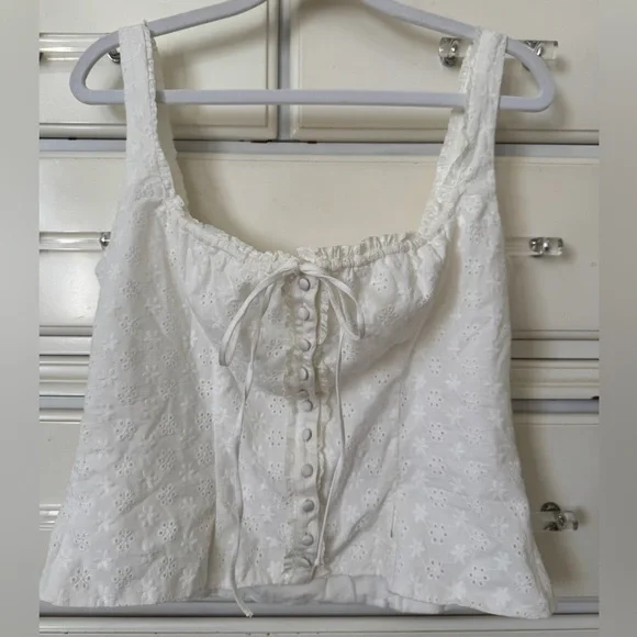 House of CB White Eyelet Lace-Up Tank Top - Picture 6 of 8